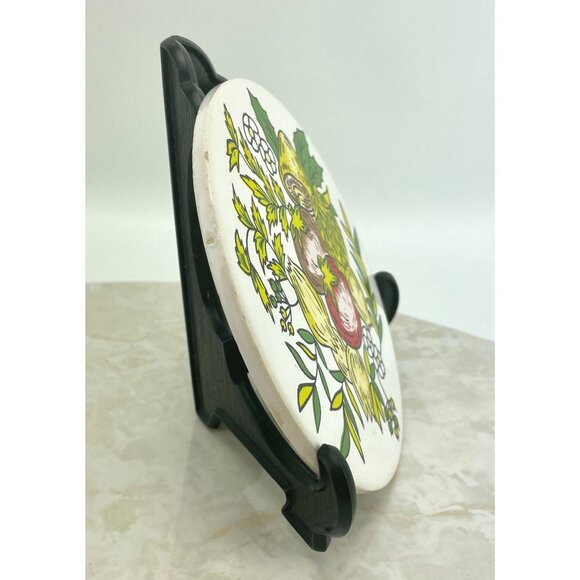 Vintage 70s decorative ceramic round tiles, vegetables print, set of 8 - Picture 5 of 10